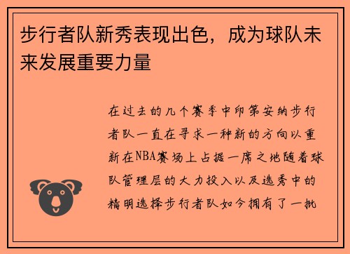 步行者队新秀表现出色，成为球队未来发展重要力量